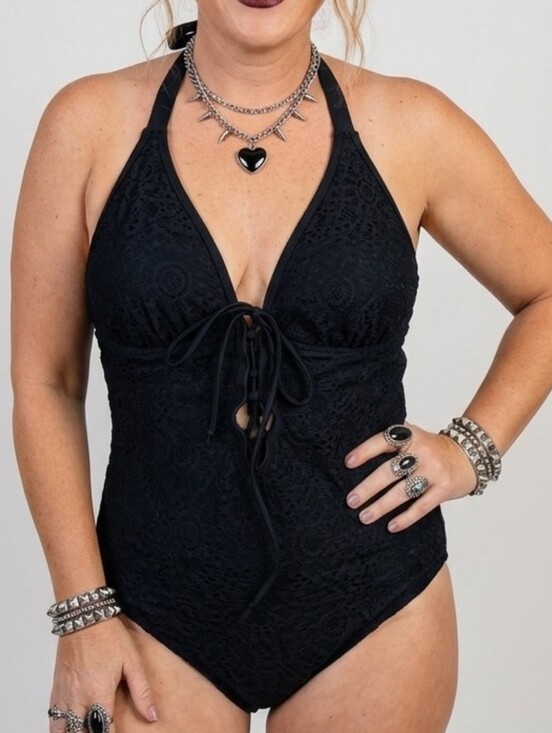 Attention Swimwear Other - Attention Swimwear Black Halter Neck Onepiece Swimsuit w/Full Lace Overlay
